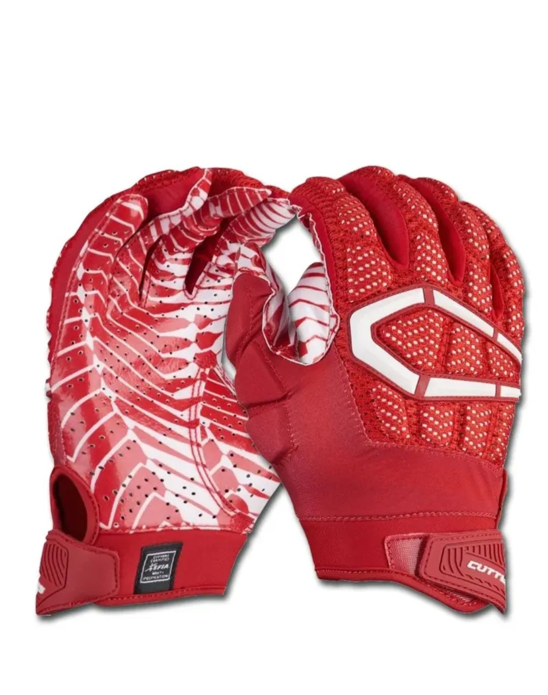 Cutters GAMER 3.0 Football Gloves - Red/Red-White Pattern Palm