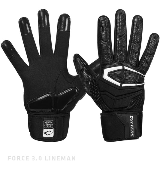 Cutters FORCE 3.0 Black Football Gloves - Lineman